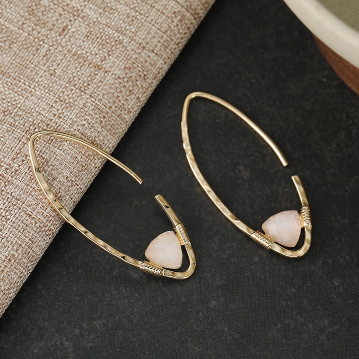 Hand-Hammered Plated Open Teardrop Cuff Earrings, Elegant